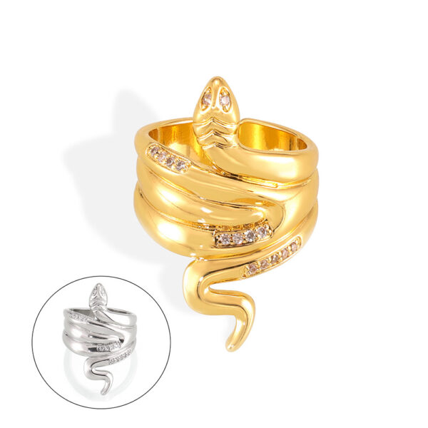 oly-2af6190df79f567009c48754bd2a96ea Wholesale Popular Copper Plated Real Gold Diamond Snake Ring for Couple Niche All-match Personalized Ins Opening Light Luxury Ring