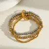 Wholesale Stainless Steel 18K Gold Plated Multi-Layer Beaded Elastic Rope Bracelet Casual Everyday Date Selfie Festival Geometric Pattern