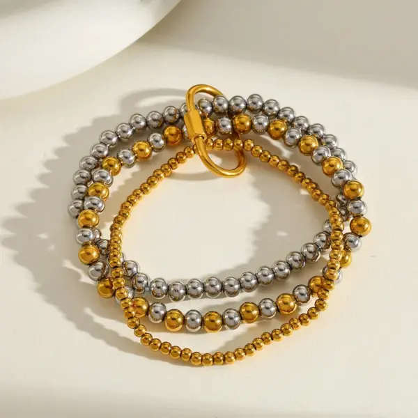 Wholesale Stainless Steel 18K Gold Plated Multi-Layer Beaded Elastic Rope Bracelet Casual Everyday Date Selfie Festival Geometric Pattern