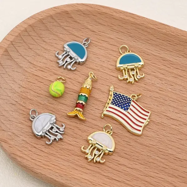 Wholesale 1 Pc/Package Copper 18K Gold Plated White Gold Plated Jellyfish American Flag Fish Pendant DIY Jewelry Accessories