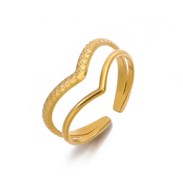 Wholesale PVD Coated 18K Gold Plated Letter 304 Stainless Steel Basic Waterproof Non Tarnish Open Rings