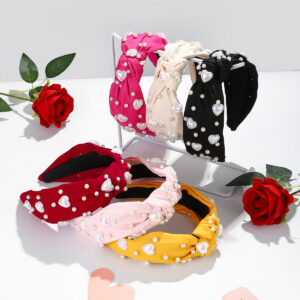 Wholesale Valentine's Day New Fashion Pearl Headband Retro French Style Bow Hair Clip Wide Edge Face Washing Headband Non-slip Japanese and Korean Style