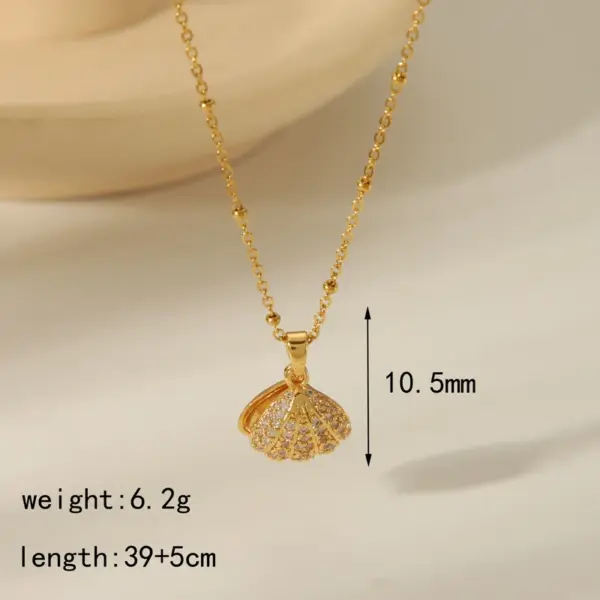 Wholesale 304 Stainless Steel Copper 18K Gold Plated Beach Simple Style Inlay Starfish Shell Fish Tail Artificial Pearls Zircon Pendant Necklace
