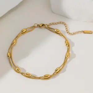 YC [B5029] Oval Bead Snake Chain Anklet [Gold]