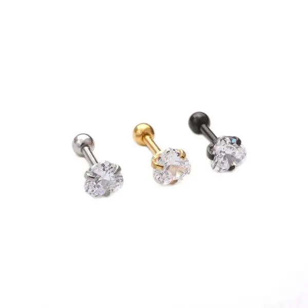 Wholesale Ear Cartilage Rings & Studs Fashion Heart 316L Stainless Steel Waterproof Non Tarnish Surgical Steel Zircon Vacuum Plating