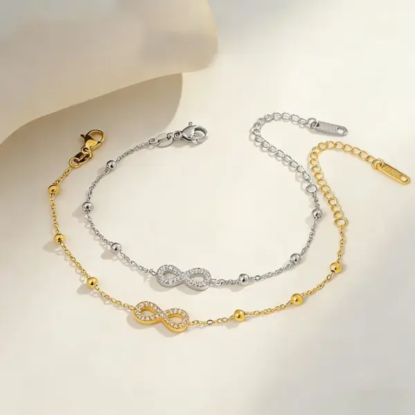 Wholesale Infinity Three-dimensional Bracelets For Women With 304 Stainless Steel O Chain And Glass Inlay Material