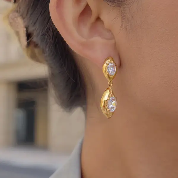 Wholesale Geometric Waterproof Non Tarnish Earrings For Women, 18K Real Gold Plated 304 Stainless Steel With Zircon Inlay, PVD Coated