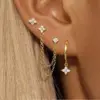 Wholesale New Stylish Stainless Steel Diamond Embedded Petal Earrings Women's Set Geometric Pattern Luxury Style 18K Gold Ear Studs