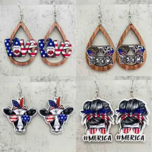 Wholesale Independence Day USA Rainbow Blue Glitter Earrings July 4th Festival Jewelry Women's Acrylic Geometric Animal Cartoon Earrings