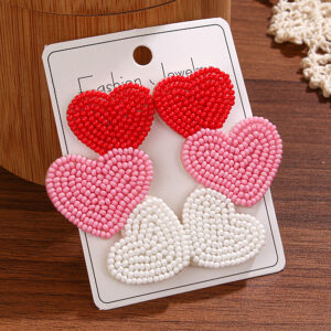 Pink 3-heart irregular earrings