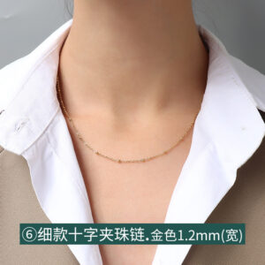 P873-⑥ thin gold cross clip bead chain 40 5cm