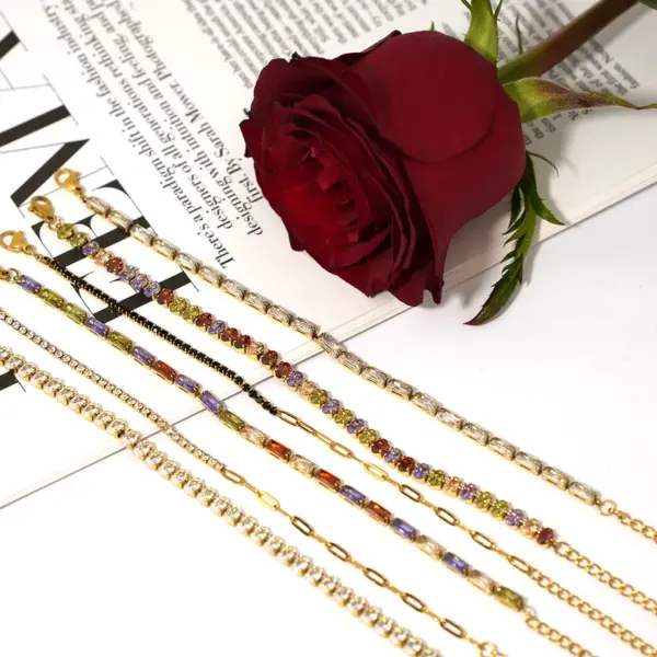 Wholesale PVD Coated Real Gold Plated 18K Gold Geometric 304 Stainless Steel Imitation Diamond Rhinestone Casual Elegant Retro Waterproof Non Tarnish 304 Stainless Steel Lobster Trigger Clasp Closure Bracelets