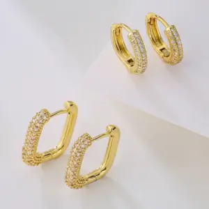 Wholesale 18K Gold Plated Copper Zircon Geometric Hoop Earrings