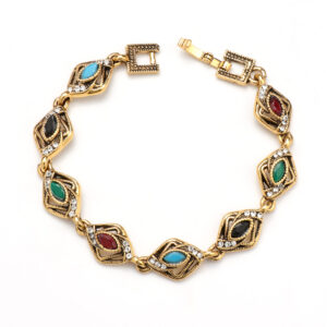 oly-2bb07e5d8f63f3fc8effa5cf2f6edc22 Wholesale Street Fashion Geometric Shape Mixed Color Inlaid Alloy Electroplated Women's Bracelet Wish Best-Selling Model