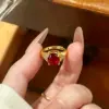 Wholesale Geometric Open Ring For Women In Brass With Golden Plated Water Plating And Claw Setting Featuring Artificial Gemstones