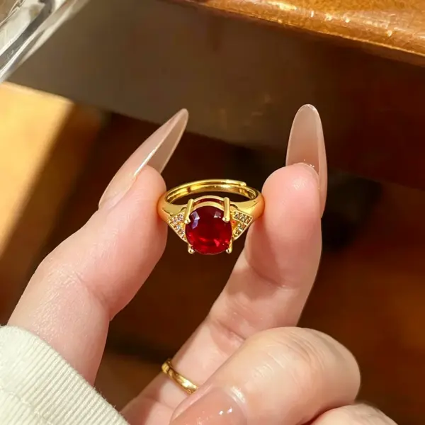 Wholesale Geometric Open Ring For Women In Brass With Golden Plated Water Plating And Claw Setting Featuring Artificial Gemstones