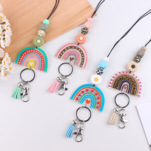 oly-2be0b9a5b6e6c3bed32521fde56eb81a Wholesale Cartoon Daisy Silicone Beaded Lanyard Certificate Necklace DIY acrylic Keychain Certificate Lanyard