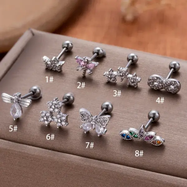 Wholesale 1 Piece Ear Cartilage Rings & Studs Vintage Style French Style Simple Style Crown Flower Butterfly 316L Stainless Steel Copper Waterproof Non Tarnish Surgical Steel Zircon