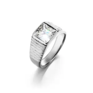 Stainless Steel 8x8 Cubic Zirconia Ring / 9
