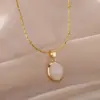 Wholesale PVD Coated Real Gold Plated Geometric 304 Stainless Steel Cat's Eye Stone Elegant Sweet Waterproof Non Tarnish 304 Stainless Steel Lobster Trigger Clasp Closure Pendant Necklace