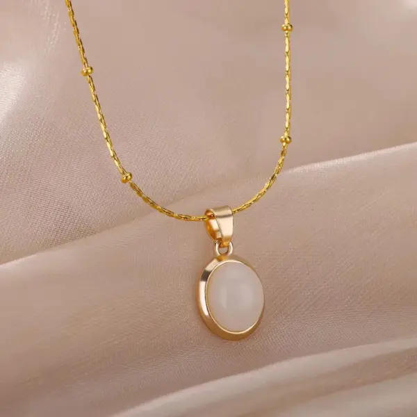 Wholesale PVD Coated Real Gold Plated Geometric 304 Stainless Steel Cat's Eye Stone Elegant Sweet Waterproof Non Tarnish 304 Stainless Steel Lobster Trigger Clasp Closure Pendant Necklace