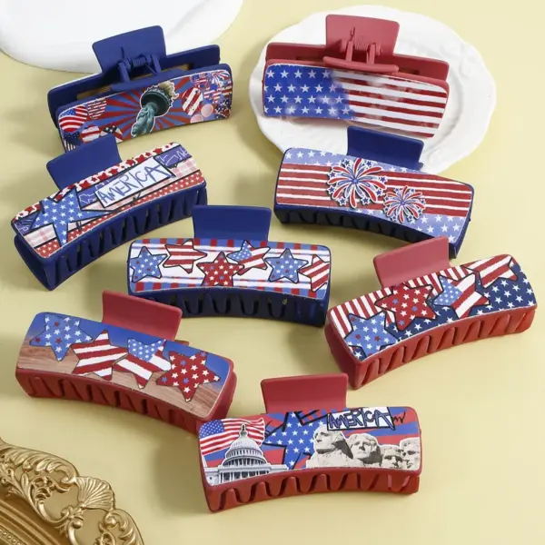Wholesale Gold And Black Shark Hair Clip Independence Day American Flag Updo Hair Clip For Women