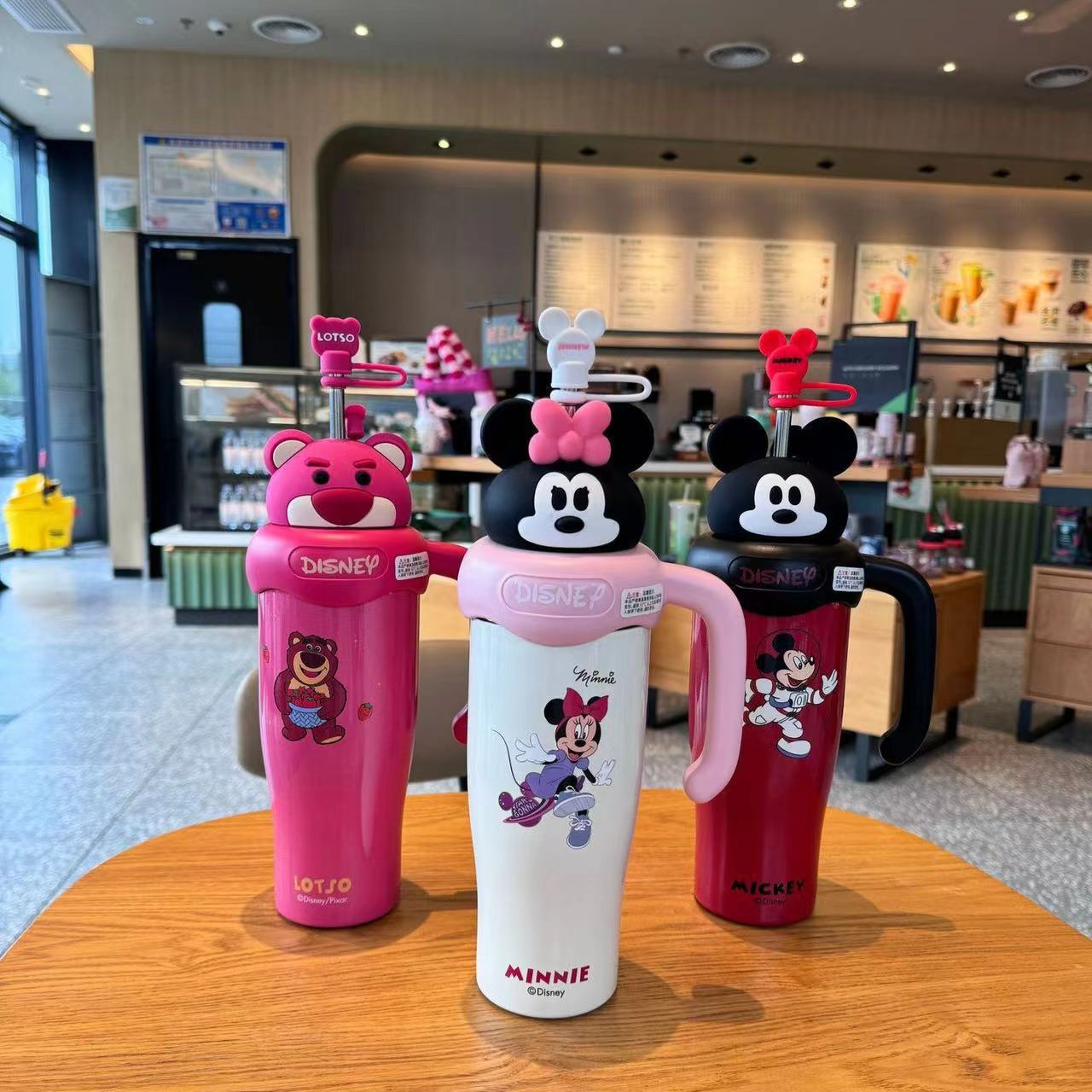 Wholesale Hot-selling Strawberry Bear, Minnie Mouse, and Mickey Mouse 304 Stainless Steel Insulated Mug, Large Capacity Cartoon Style, with Handle,