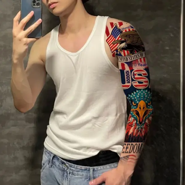 Wholesale Waterproof Full Sleeve American Independence Day Tattoo Sticker Men's Floral Arm Design Party Flag Patriotic Body Art Decal