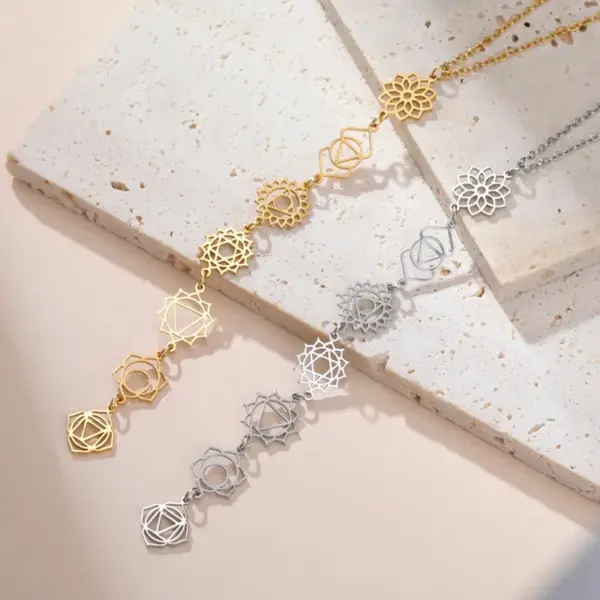 Wholesale Handmade Lotus Yoga Om Pendant Stainless Steel Hollow Polished Jewelry Necklace Accessories Colorful Zircon Durable
