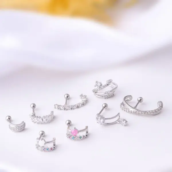 Wholesale 316L Stainless Steel Copper Zircon Ear Cartilage Rings & Studs Geometric Waterproof Non Tarnish Surgical Steel Women'S