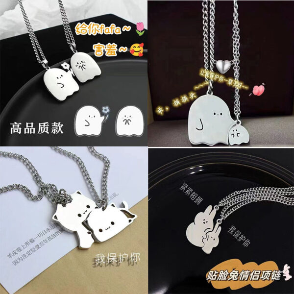 Wholesale Rabbit Couple Necklace ins No Falling Creative Kitten Puppy Pendant for Girlfriends Valentine's Day Gift