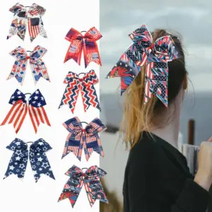 Wholesale 8inch American Independence Day Bow Tie Headband Striped Large Bow Headband Polyester Fiber Bubble Headband Customizable Logo