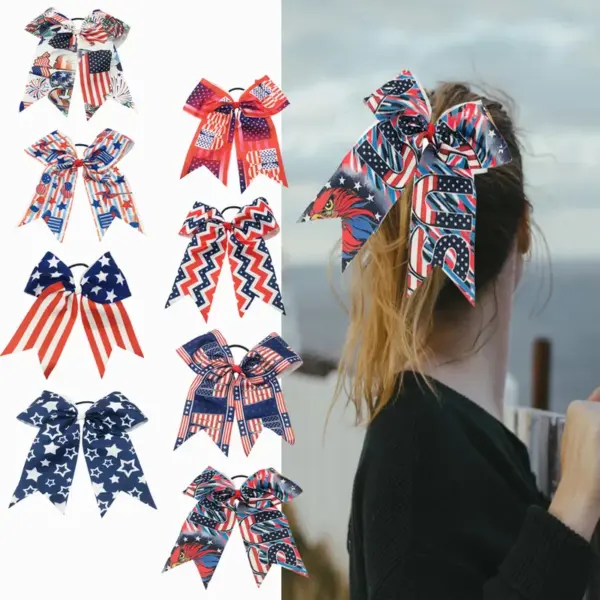 oly-2c2eff4d54eb541bf3e1d9360e981183 Wholesale 8inch American Independence Day Bow Tie Headband Striped Large Bow Headband Polyester Fiber Bubble Headband Customizable Logo
