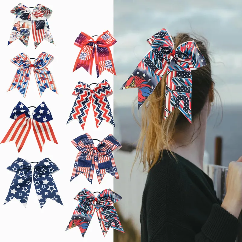 Wholesale 8inch American Independence Day Bow Tie Headband Striped Large Bow Headband Polyester Fiber Bubble Headband Customizable Logo
