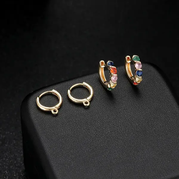 Wholesale Round Hoop Earrings For Women With Copper Posts, Electroplated 14K Real Gold Plated Featuring Zircon Inlay