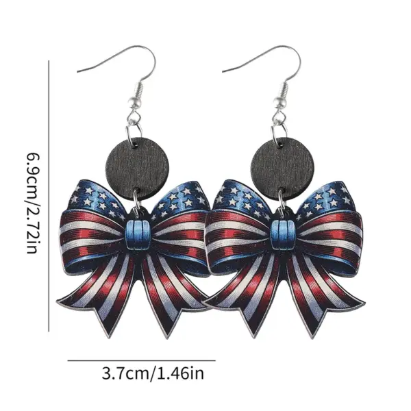 Wholesale Retro White Wood Bow Tie Print Drop Earrings For Women With 304 Stainless Steel Ear Pins