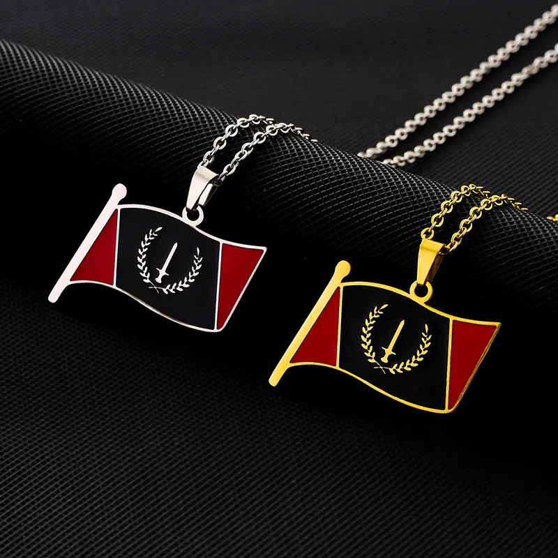 Wholesale Hot Selling 201 Stainless Steel Oil Drop American Black Geometric Pendant Water Plated 18K Real Gold Necklace Unisex Couple Versatile Sweater Chain Accessory