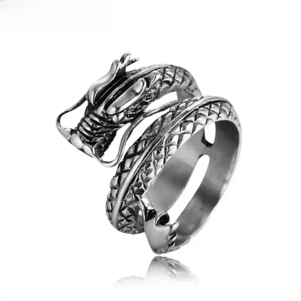 Wholesale Men's Titanium Steel Ring Vintage Chinese Dragon Design Jewelry Accessories Fashion Retro European And American Style 304 Stainless Steel