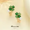 Wholesale Heart Shape Stud Earrings For Women With Copper And Cat's Eye Stone Inlay, Featuring 925 Sterling Silver Posts In Green