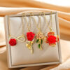 Wholesale Red Rose Titanium Steel Necklace with Micro-Inlaid Clavicle Chain/Necklace