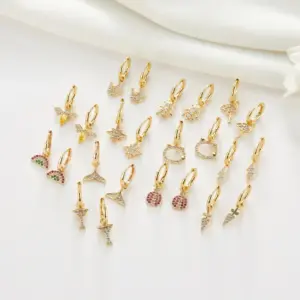 Wholesale Animal Clip Earrings For Women With Copper Posts, Electroplated 14K Real Gold Plated And Artificial Gemstone Inlay
