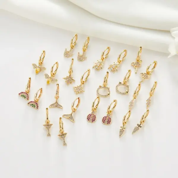 Wholesale Animal Clip Earrings For Women With Copper Posts, Electroplated 14K Real Gold Plated And Artificial Gemstone Inlay