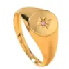Wholesale Unisex Starburst Ring In Titanium Steel With Real Gold Plated Finish And Zircon Inlay,