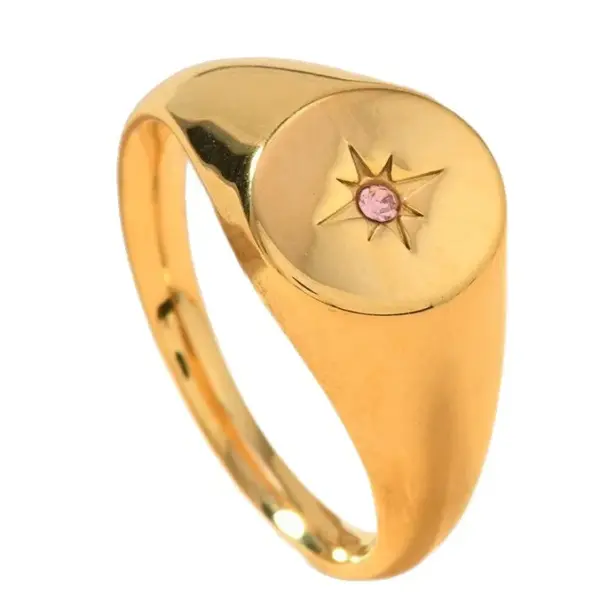 Wholesale Unisex Starburst Ring In Titanium Steel With Real Gold Plated Finish And Zircon Inlay,