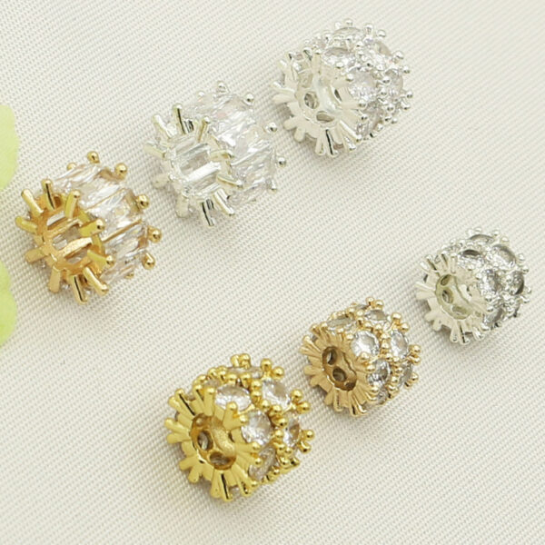 Wholesale Copper plated 18K gold color inlaid zircon double gold bully spacer large hole beads barrel beads wheel beaded bracelet accessories