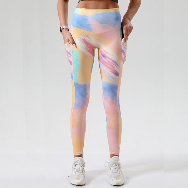 oly-2cf26f74d01a597c7fbe59d142996cb4 Wholesale: High-Waisted Butt-Lifting Yoga Leggings – "Peach & Rainbow Daisy" Print (Nude-feel fabric, with pockets, high-stretch athletic leggings)