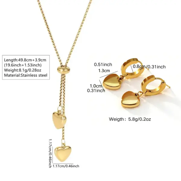 Wholesale 18K Gold Plated 304 Stainless Steel Vacuum Electroplating (In Furnace) Heart-Shaped Three-Dimensional Box Chain/Square Pearl Chain Jewelry Set Suitable For Women To Wear On Daily Dates Or