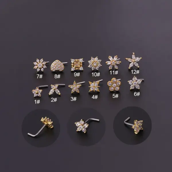 Wholesale 316L Stainless Steel Copper Ear Cartilage Rings & Studs Flower Waterproof Non Tarnish Surgical Steel Women'S
