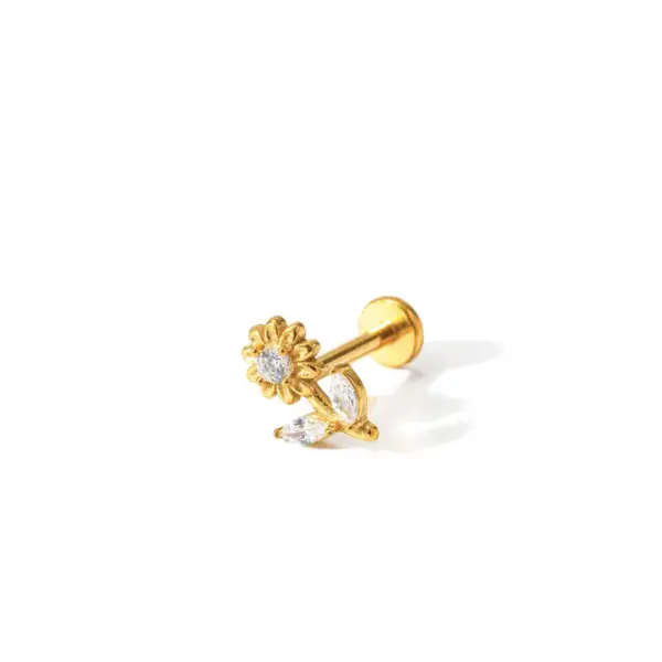Wholesale 304 Stainless Steel Gold Plated Vacuum Electroplating (In Furnace) Gold Color Zircon Inlaid Heart-shaped Leaf Flower Women's Suitable Ear Cuff