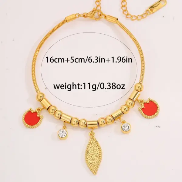 Wholesale Leaves Waterproof Non Tarnish Bracelets For Couples In 18K Real Gold Plated 304 Stainless Steel With Zircon Inlay And Snake Chain